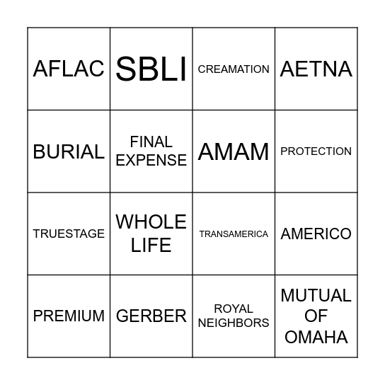 FINAL EXPENSE BINGO Card