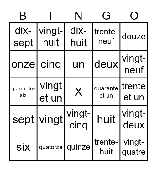 Les nombres Bingo Card