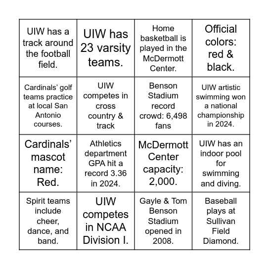SACC 2025 - 2026 Bingo Card