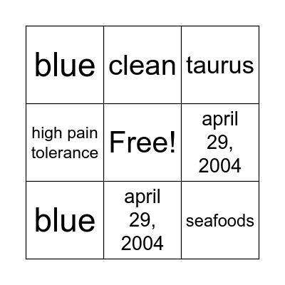 FACTS ABOUT ME Bingo Card