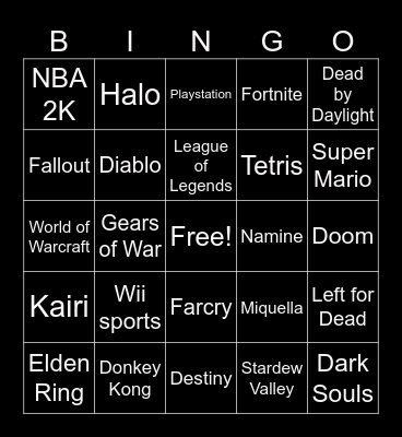 Sickness Video Game Bingo! Bingo Card