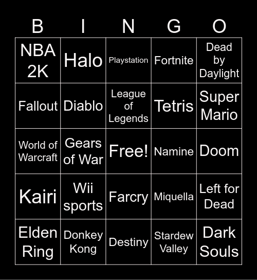 Sickness Video Game Bingo! Bingo Card