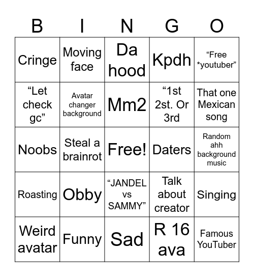 Woblox Bingo Card