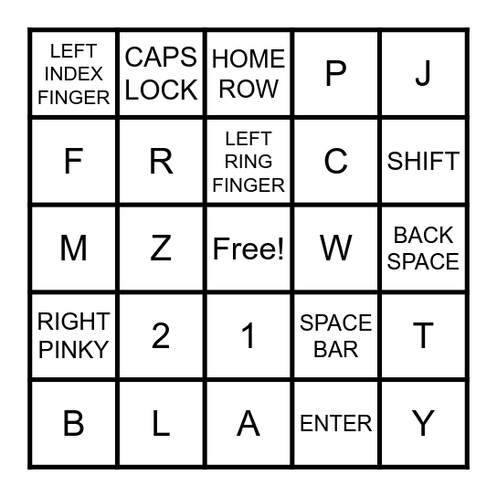 KEYBOARD BINGO! Bingo Card