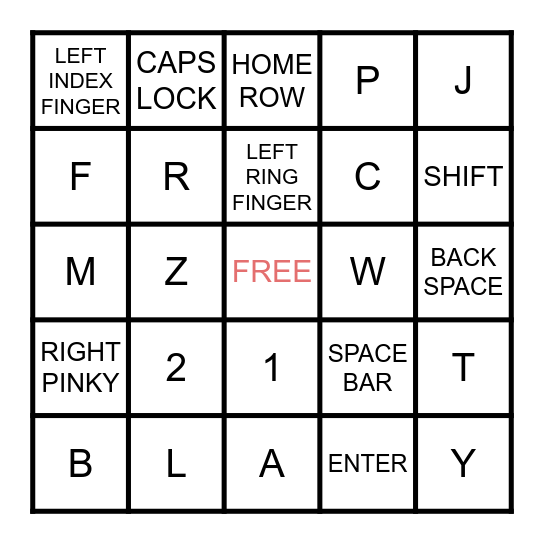 KEYBOARD BINGO! Bingo Card