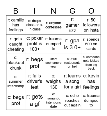 soph kms (rony version) Bingo Card
