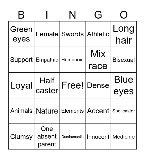 Val Character Bingo Card Bingo Card