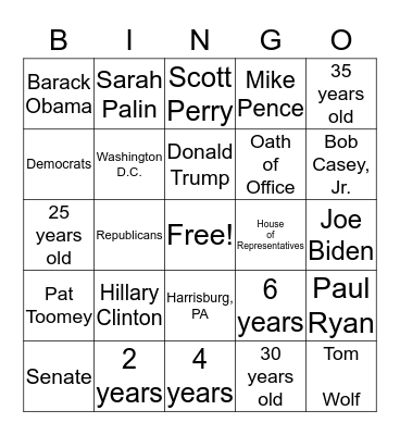 US Government - Leadership Bingo Card