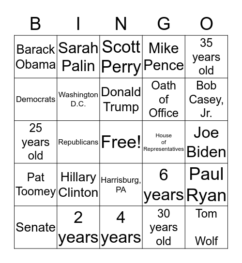 US Government - Leadership Bingo Card