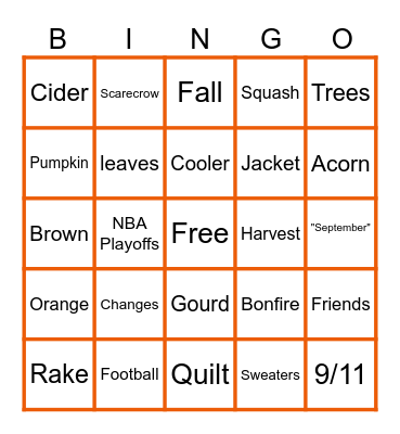 September Bingo Card