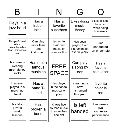 BAND BINGO Card