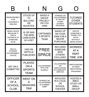Virtuous Leadership Bingo Card