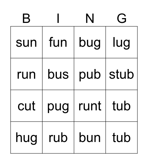 Short U Bingo Card