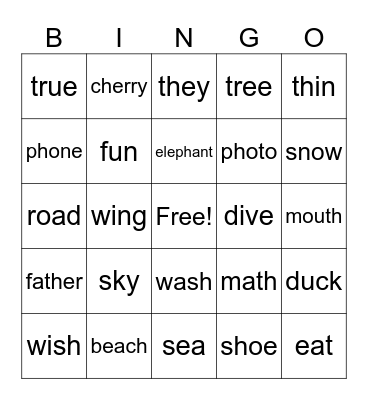 Phonics Bingo Card