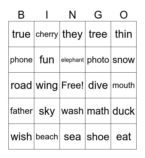 Phonics Bingo Card