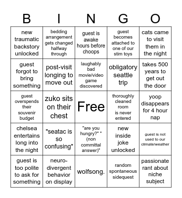 choop house friend visit bingo Card