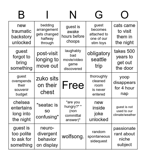choop house friend visit bingo Card