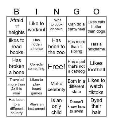Get to Know You Bingo Card