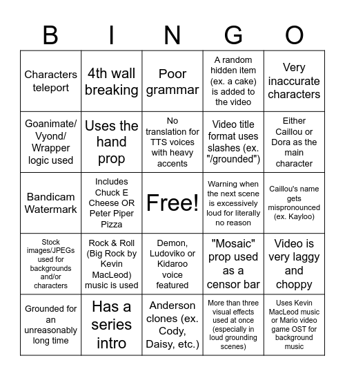 GoAnimate Video Bingo V1 Bingo Card