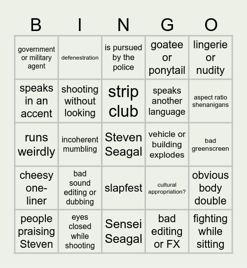 Another Steven Seagal Bingo (ver 2) Bingo Card