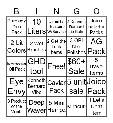 Chatters Beauty Consultants Bingo Card
