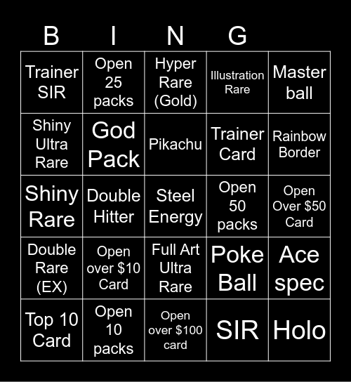 Pokemon Packs Bingo Card