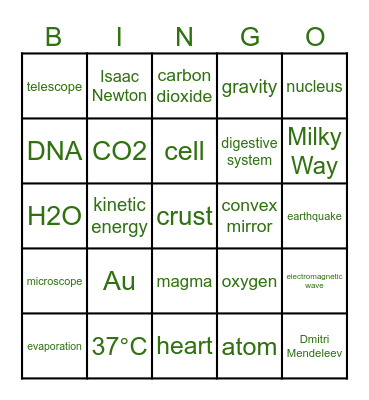 Science Bingo Card