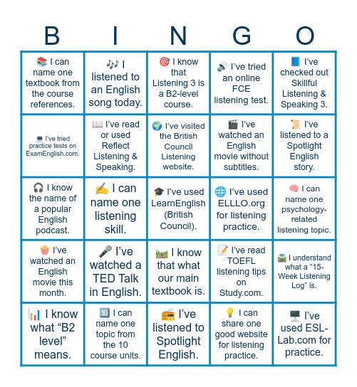 Icebreaker: Bingo – Listening 3 Edition Bingo Card