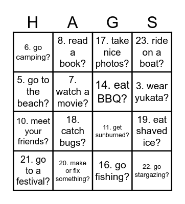 Summer Bingo Card
