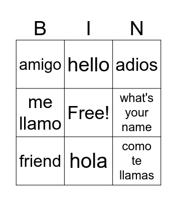 Spanish Greetings Bingo Card