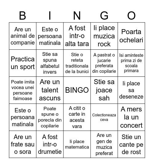 Clasa a IX-a Bingo Card