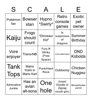 Scalies Bingo Card