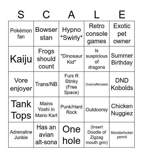 Scalies Bingo Card