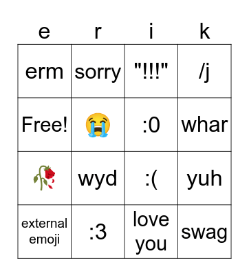 ERIK CHAT BINGO Card