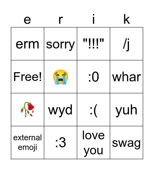 ERIK CHAT BINGO Card