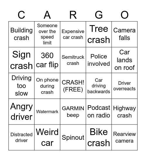 Cargo! Bingo Card