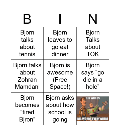 Bjorn Bingo Card