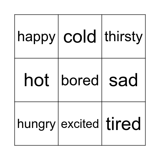 Feelings Bingo Card