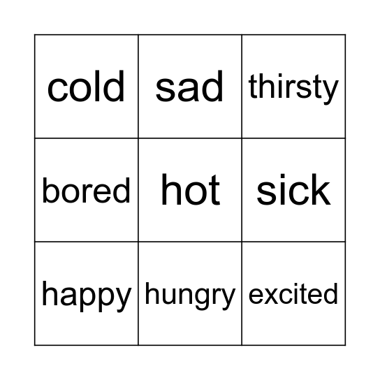 Feelings Bingo Card