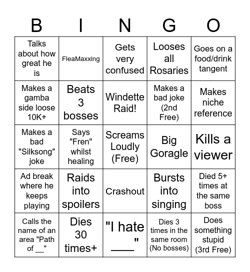 Goragle silksong bingo Card