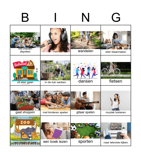 Vrije tijd Bingo Card