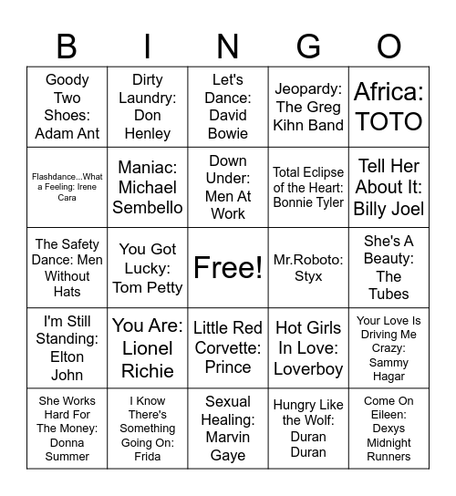 1983 Bingo Card