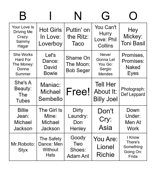 1983 Bingo Card