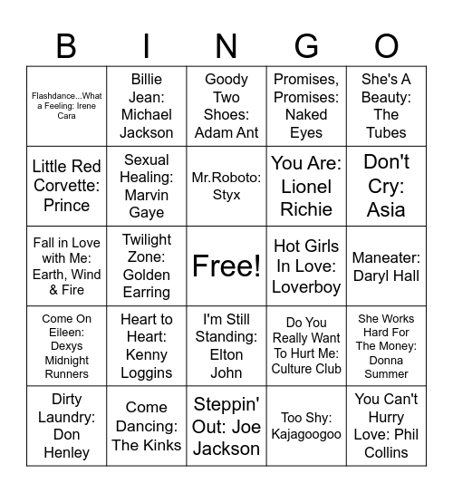 1983 Bingo Card