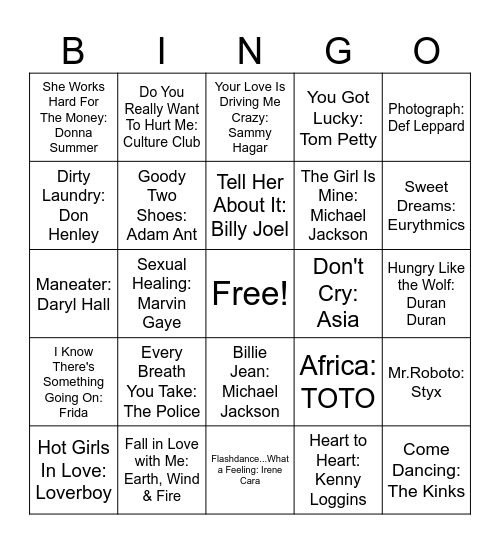 1983 Bingo Card