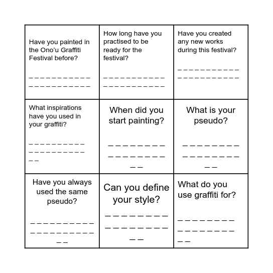 Ask the questions. Write the answers. Bingo Card