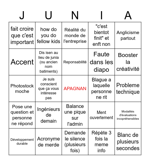 Bingo réunion management Bingo Card