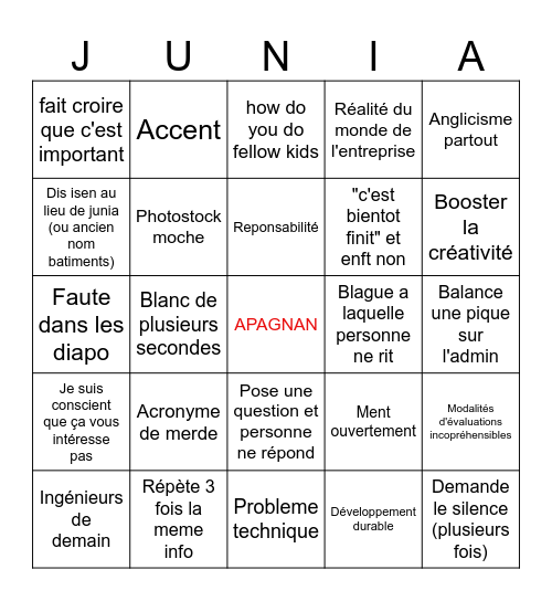 Bingo réunion management Bingo Card