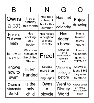 Icebreaker Bingo (ENYMSE) Bingo Card