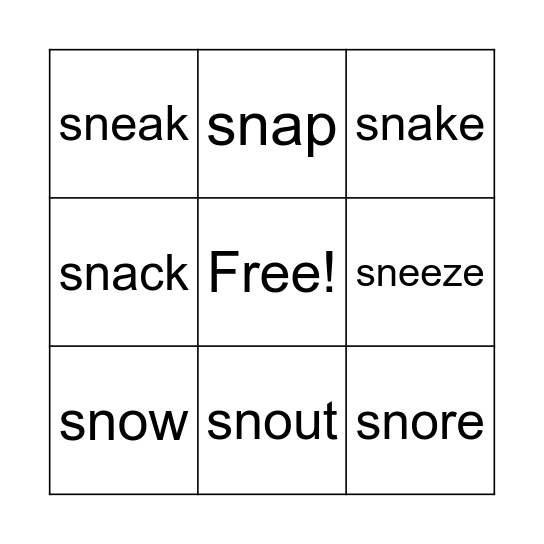 5.1 'sn' Speech Sound Bingo Card